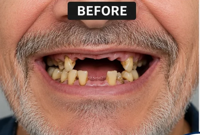 Before — multiple missing teeth restored with implants at Presidio Dental